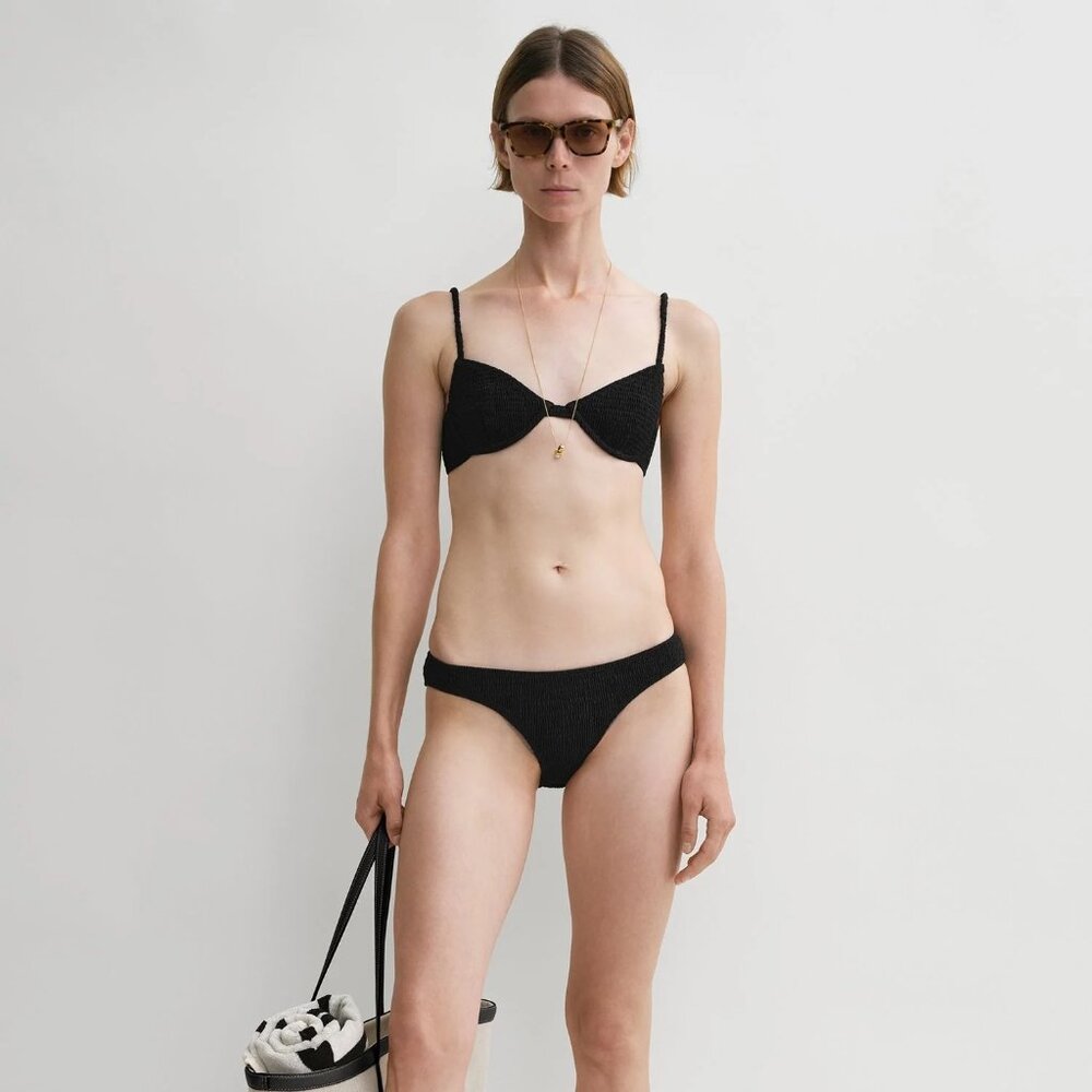 NWT TOTEME Smocked half-cup bikini top black, Size M